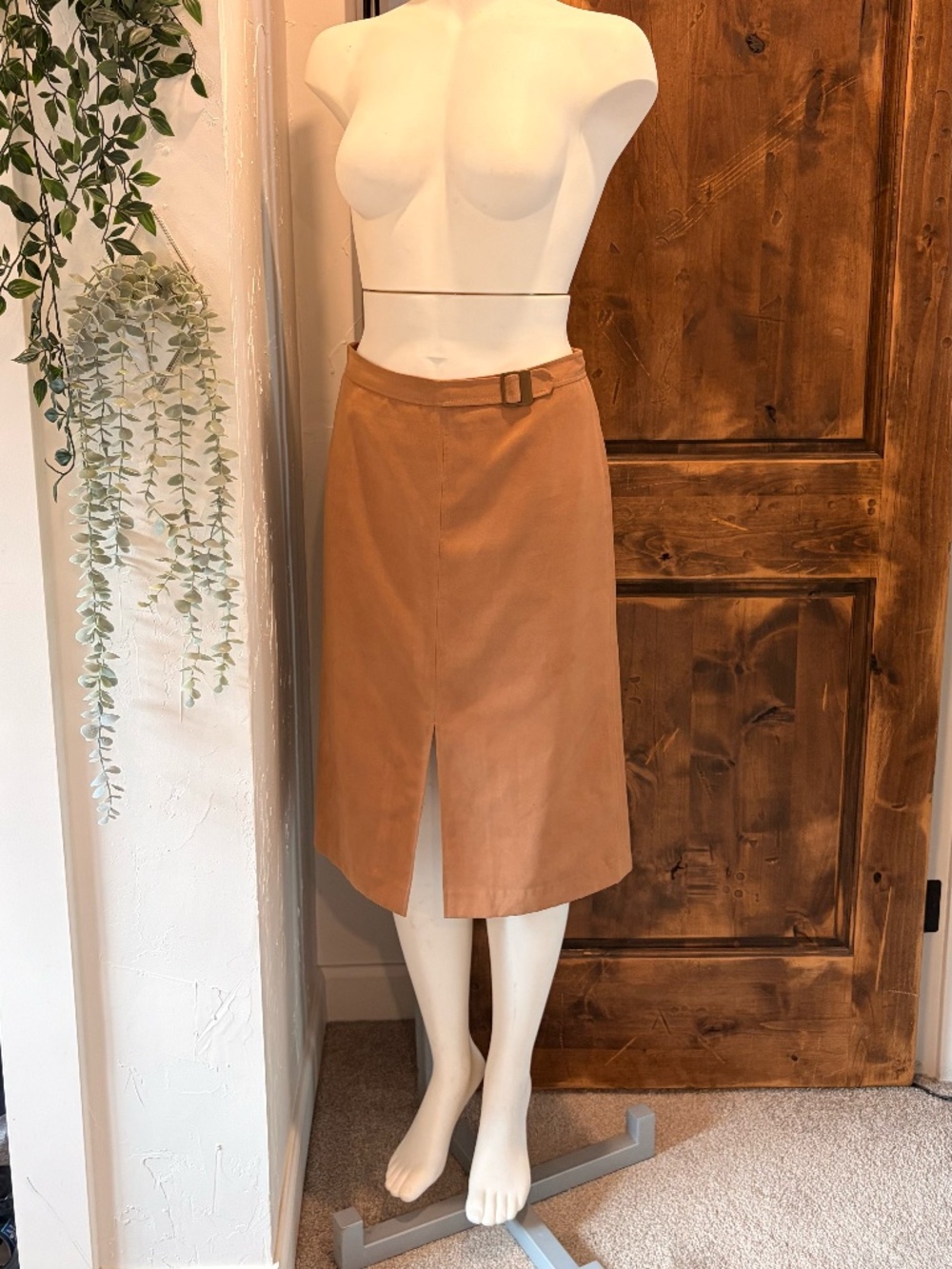MEXX Tan Suede‑Look Belted Midi Skirt – Size 36 / US 6